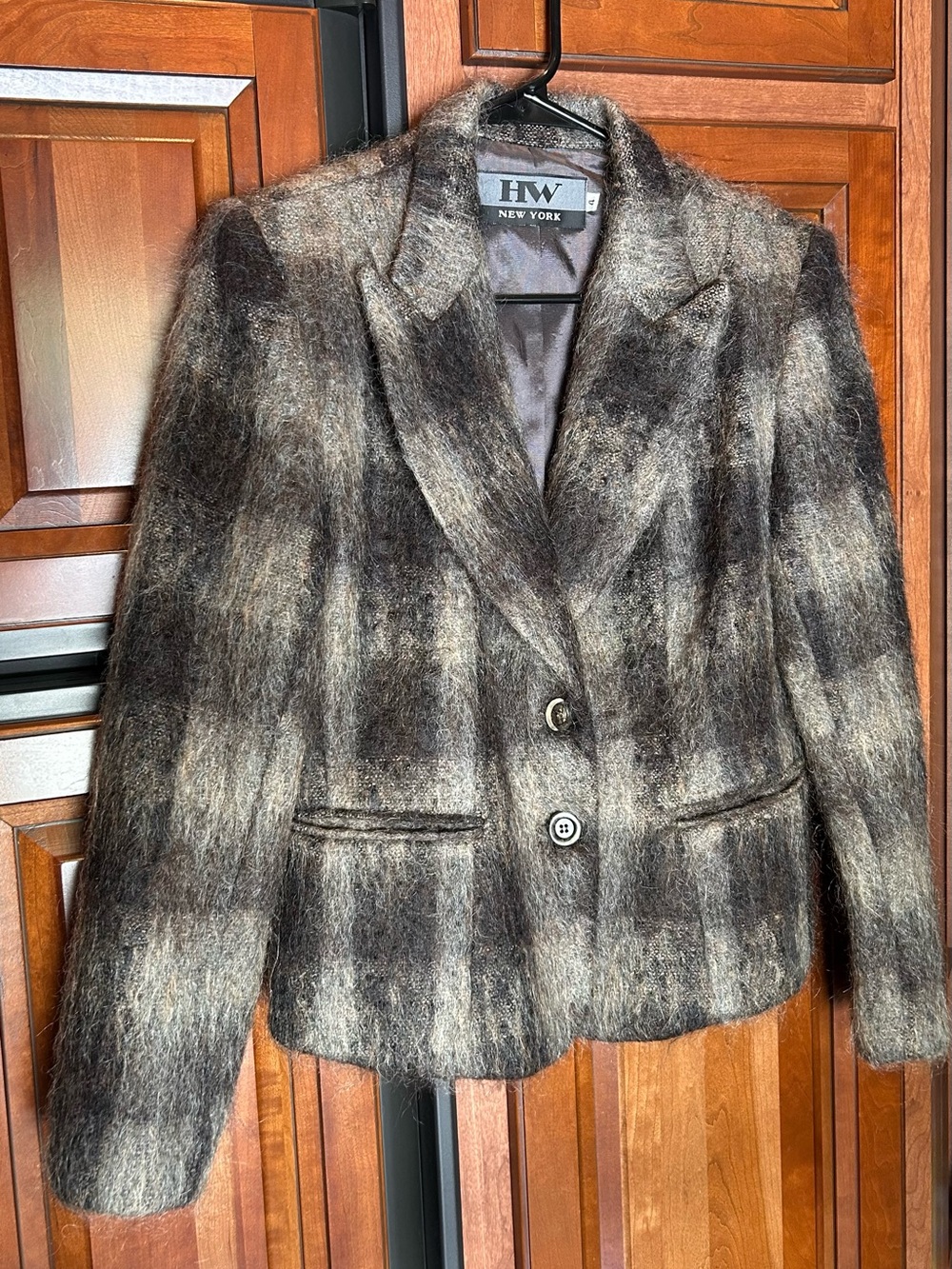 VTG HW New York Harvé Benard 90% Mohair Plaid Blazer Jacket Size 4 U.S.A. Rare